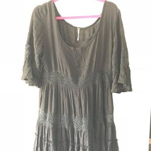 Free People black high low peasant dress